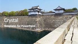  Presentation with osaka - PPT layouts having feudal ninja - osaka castle and moat background and a gray colored foreground