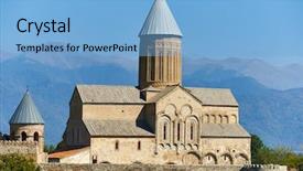  Presentation with kakheti - Presentation featuring feudalism - alaverdi church and monastery complex background and a light blue colored foreground