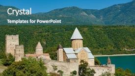  Presentation with church - Slide deck having feudalism - ananuri ancient church castle background and a teal colored foreground