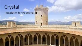  Presentation with dish tower - Presentation consisting of feudalism - bellver castle castillo tower background and a light blue colored foreground