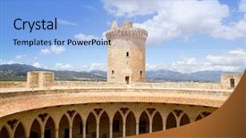  Presentation with tower - Slides with feudalism - bellver castle castillo tower background and a light blue colored foreground