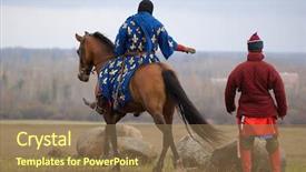  Presentation with horse knight - PPT layouts with feudalism - knight on horse background and a violet colored foreground