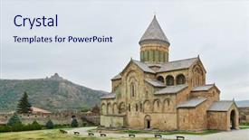  Presentation with qrs complex ecg - PPT theme with feudalism - svetitskhoveli church and castle complex background and a sky blue colored foreground