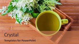  Presentation with tea cup - PPT layouts enhanced with spring fever - cup of elderflower tea background and a coral colored foreground