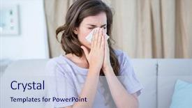 Presentation with living room - PPT layouts enhanced with fever - sick woman blowing her nose background and a sky blue colored foreground