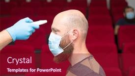  Presentation with body temperature measurement - Colorful presentation theme enhanced with fever-measures-using-infrared-digital backdrop and a crimson colored foreground