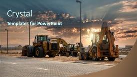  Presentation with earthmoving - Slides enhanced with few-earthmoving-machines-parked background and a ocean colored foreground