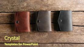  Presentation with leather craft work table - Theme featuring few leather wallets on wooden background and a tawny brown colored foreground