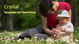  Presentation with flowery - Slide deck consisting of few months old baby and his mother are playing together on the the flowery meadow background and a tawny brown colored foreground