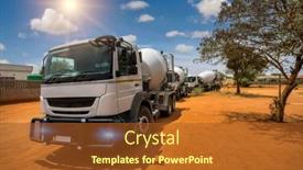  Presentation with road construction - Presentation theme consisting of few-white-truck-carry-concrete background and a tawny brown colored foreground