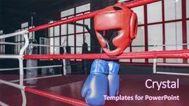  Presentation with boxing ring - Presentation design consisting of fhone - boxing gloves and headgear background and a tawny brown colored foreground