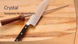  Presentation with wood board - Beautiful theme featuring fhone - chef's knife and honing steel backdrop and a coral colored foreground