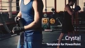  Presentation with fight two boxer boxing - Beautiful PPT theme featuring fhone - male boxer applying hand wraps backdrop and a  colored foreground