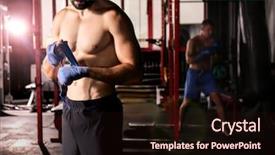  Presentation with boxer - Presentation theme featuring fhone - male boxer applying hand wraps background and a wine colored foreground