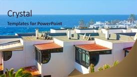  Presentation with residential - Colorful presentation enhanced with fhone - white houses with terraces backdrop and a light blue colored foreground