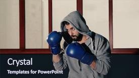  Presentation with professional training - Presentation theme with fhone - young professional boxer training background and a  colored foreground