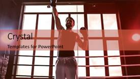  Presentation with winning - Beautiful presentation design featuring fhone - young professional boxer winning competition backdrop and a red colored foreground