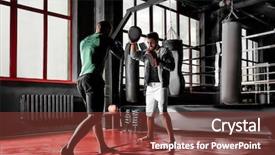  Presentation with professional training - PPT layouts having fhone - young professional boxers training background and a tawny brown colored foreground
