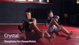  Presentation with boxers - Colorful presentation design enhanced with fhone - young professional boxers training backdrop and a tawny brown colored foreground