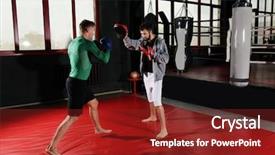  Presentation with professional training - PPT theme with fhone - young professional boxers training background and a  colored foreground