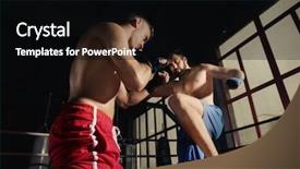  Presentation with professional training - Slide set having fhone - young professional kickboxers training background and a  colored foreground