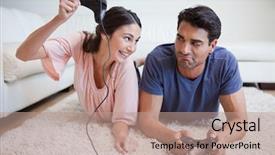  Presentation with video games playing - Beautiful presentation theme featuring fiance while playing video game backdrop and a coral colored foreground