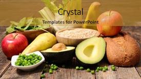 Presentation with fiber foods - Presentation having fiber foods - fruit vegetable and cereals background and a gold colored foreground