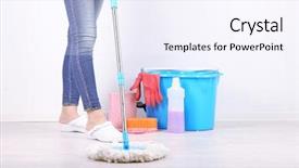  Presentation with room cleaning - Amazing presentation theme having fiber home - cleaning floor in room close-up backdrop and a sky blue colored foreground