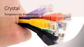  Presentation with isp network cables closeup - Colorful PPT layouts enhanced with fiber installation - bunch of network cables held backdrop and a lemonade colored foreground