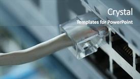  Presentation with network cable - Cool new presentation design with fiber installation - ethernet cable connected to network backdrop and a seafoam green colored foreground