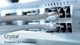  Presentation with ethernet - Audience pleasing PPT layouts consisting of fiber installation - ethernet cables connected to network backdrop and a light blue colored foreground