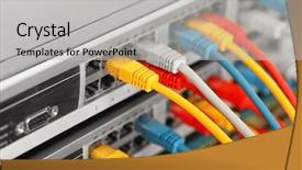  Presentation with ethernet - Presentation theme having fiber installation - ethernet cables connected to network background and a light gray colored foreground