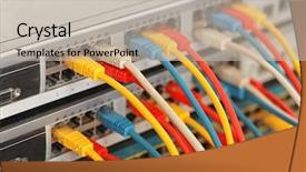  Presentation with ethernet - PPT theme featuring fiber installation - ethernet cables connected to network background and a mint green colored foreground