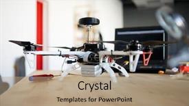  Presentation with drone - Cool new slides with fiber installation - photo of drone on table backdrop and a coral colored foreground