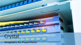  Presentation with infrastructure - Slide deck with fiber optic telecommunication equipment background and a light blue colored foreground