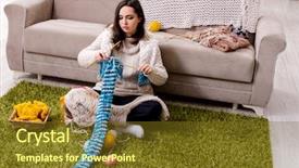  Presentation with knitting - Cool new presentation theme with fiberhome - young beautiful woman knitting backdrop and a tawny brown colored foreground