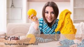  Presentation with knitting - PPT theme enhanced with fiberhome - young beautiful woman knitting background and a  colored foreground