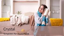  Presentation with knitting - PPT theme consisting of fiberhome - young beautiful woman knitting background and a  colored foreground
