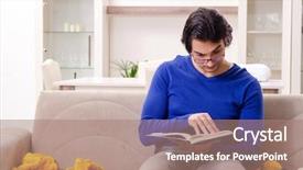  Presentation with knitting - Cool new presentation theme with fiberhome - young good looking man knitting backdrop and a coral colored foreground