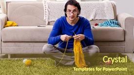  Presentation with knitting - Presentation theme enhanced with fiberhome - young good looking man knitting background and a tawny brown colored foreground