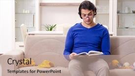  Presentation with knitting - Presentation theme featuring fiberhome - young good looking man knitting background and a coral colored foreground