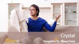  Presentation with knitting - Presentation theme with fiberhome - young good looking man knitting background and a coral colored foreground