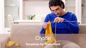  Presentation with knitting - Presentation theme having fiberhome - young good looking man knitting background and a coral colored foreground