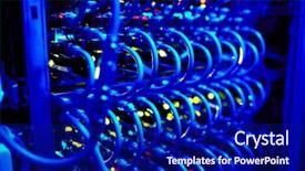  Presentation with server - Cool new PPT theme with fibre optique - information server backdrop and a navy blue colored foreground