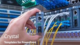  Presentation with digital communications - Colorful presentation enhanced with fibre optique - man working in network server backdrop and a coral colored foreground