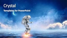  Presentation with fiction - Presentation theme featuring fiction - astronaut on board mixed media background and a ocean colored foreground