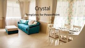  Presentation with living room - Slide deck with ficus - table chairs and sofa background and a coral colored foreground