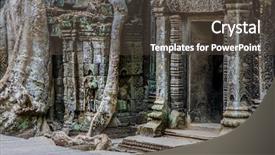  Presentation with ancient doorway - Presentation theme with ficus strangulosa banyan tree growing background and a dark gray colored foreground