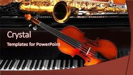  Presentation with piano - PPT layouts with fiddle - violin and saxophone lying background and a wine colored foreground