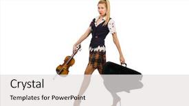  Presentation with role play woman and man - Slides enhanced with fiddle - woman violin player isolated background and a white colored foreground